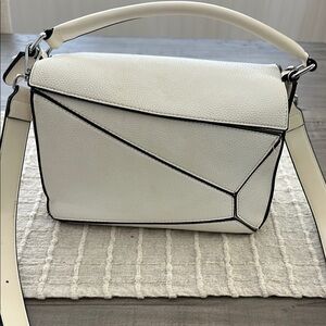 White Geometric Leather Handbag